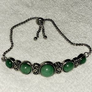 Green Aventurine Station Bolo Bracelet in Stainless Steel